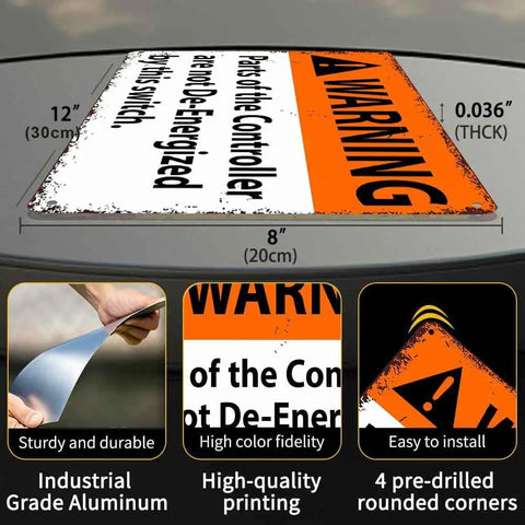 12 By 8 Inch Aluminum Safety Warning Sign Not De Energized For Electrical Panels Durable Metal Construction With Pre Drilled Holes For Easy Mounting In Industrial And Commercial Settings, angled view