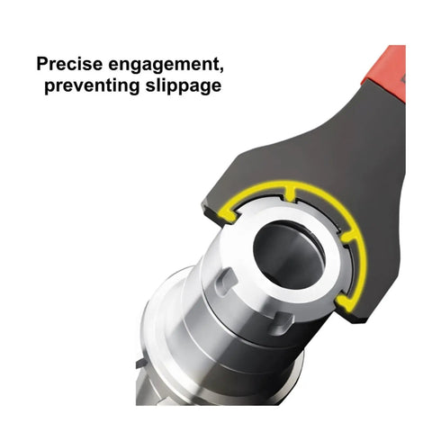 Heavy Duty ER Collet Spanner Wrench For ER16 ER20ER30ER40Chuck Nut Holder With Precision Grip For CNC Milling And Lathe Machine Tool Changes close-up showing precise engagement preventing slippage.