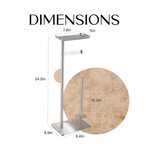 Dimensions of Hidden Wipes Toilet Paper Holder With Built In Shelf Free Standing For Bathroom Modern Brushed Nickel Finish 1 Pack