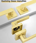 Brushed Gold Dummy Door Handle No Turn Lever For French Doors And Closets, Heavy Duty Ambidextrous Interior Push Pull Door Hardware, Non Functional Single Sided Latch Replacement, 1 Pack close-up