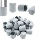Heavy Duty Folding Chair Leg Caps 12 Pack Premium Grey Floor Savers on a white background, durable plastic glides for furniture.