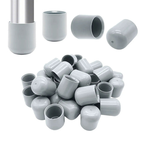 Heavy Duty Folding Chair Leg Caps 12 Pack Premium Grey Floor Savers on a white background, durable plastic glides for furniture.