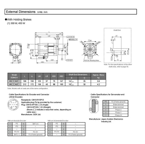 CHUNYE SGMGV servo motor SGMGV-30ADC6C, 2.9 kW, dimensional drawing with front and side views