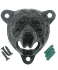 Heavy Duty Cast Iron Wall Mounted Beer Bottle Opener Boasting A Badass Grizzly Bear Head And Durable Metal Teeth with screws.
