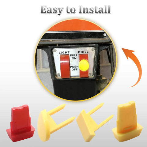 Built Tough Safety Switch Keys For Garage Power Tools And Workbench Rigs Four Piece Lockout Kit shown inserted in tool switch.