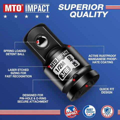 Two Piece 3/8 Inch Female To 1/2 Inch Male Impact Socket Adapter Set For Heavy Duty Wrench Transfers And Garage Grinds with features.