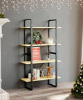 Four-Tier Book Cabinet With Solid Pine Wood Bookshelf And Metal Frame, Industrial Display Shelf For Living Room And Office
