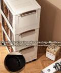 Big League Stackable Storage Bins with Secure Lids, 4-Tier Collapsible Plastic Cabinet on Easy Gliding Wheels with detachable wheels.
