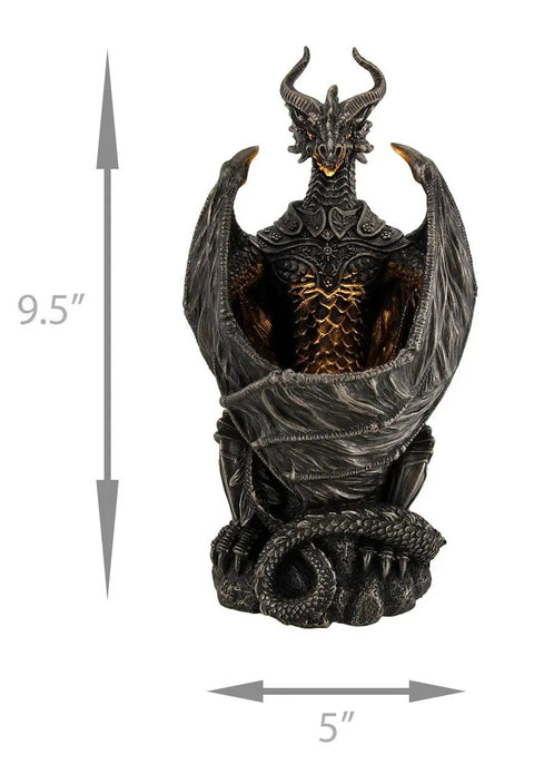 Guardian Of The Light Armored Dragon LED Night Light Statue 10 Inch Bronze Finish Cold Cast Bronze Home Decor Lamp For Dragon Fans And Mythology Nerds