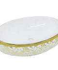 Real Deal Oval Vessel Sink, Solid Ceramic Bathroom Basin With Sleek Gold Finish, top view showing elegant design and drain hole.