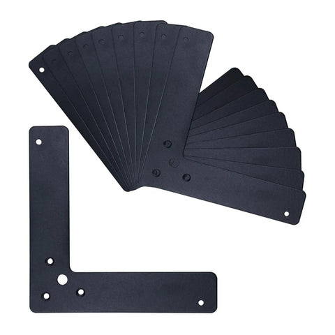 10 Pack Black L Shape Corner Brackets 150x150 mm Mending Plates Heavy Duty Decorative Steel 90 Degree Angle Brackets For Wood Furniture Fixing Cold Rolled Metal Durable And Rust Resistant arranged in a fanned layout.