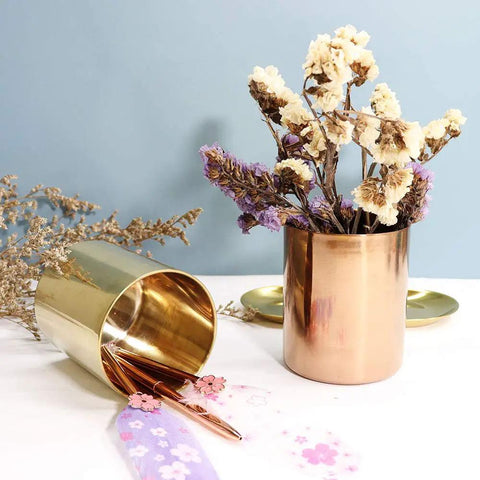 Gold Pencil Holder Cup Pen Organizer For Desk Office Home Decor Luxury Metal Vase Style Stainless Steel With Gold Plating