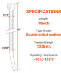 Diagram of 18 Inch Heavy Duty Zip Ties 120 Lbs Tensile Strength Double Sided Toothed Self Locking Nylon Cable Ties specifications
