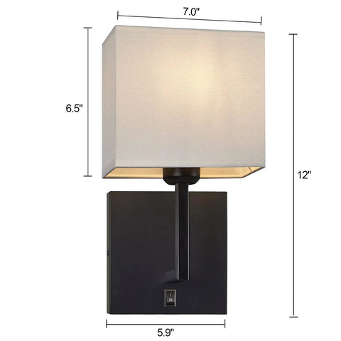Pair Of Dope Hard Wired Wall Sconces With On Off Switch And Square White Fabric Shades Wall Mounted Lights For Living Room Fireplace Mantel Foyer Hallway Dimmable Bulb Compatible 110V E26 Socket Modern Small Vanity Illumination