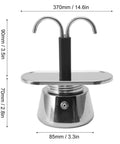 Stovetop Espresso Maker Real Deal Silver Stainless Steel Two Cup Italian Brew Pot With Dual Spout Handle displayed from above.