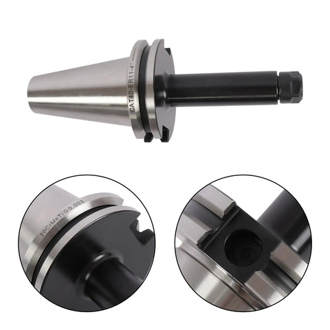 Pro Grade Cat40 Er11 Collet Chuck Tool Holder Eight Pack With Beefy Extended Handles For Kickass Clearance In Tight Spots Plus No Nonsense Precision Gear Your Mechanics Will Love, showing stainless steel collet chuck details.