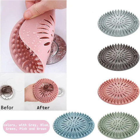Slick Rubber Drain Stopper And Hair Catcher For Showers, Baths, And Kitchen Sinks, No Sweat Strainer Plug in Pink and Blue.