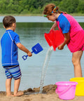 Children playing at the beach with 12 Pack Kids Sand Buckets And Shovels Set With 7.48 Inch Buckets And Shovels Bright Beach Toys