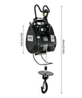 Heavy Duty Electric Hoist With 1102 Lb Capacity And Wired Remote Control Lift For Garage Shop Or Factory Jobs Featuring Fast 1800W Copper Motor lifting equipment with dimensions.