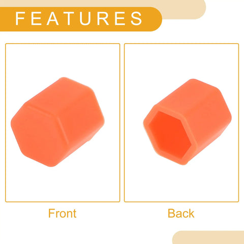 Front and back view of 20 Pcs Wheel Lug Nut Dust Cap Covers, Fluorescent Orange Silicone Nut Protection Caps For Rims And Tire Screws
