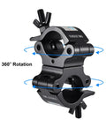 Beefy Heavy Duty Swivel Truss Clamp Set 2 Pack For 2 Inch Trusses Dual Head Turn As Needed 360 Degree Lighting Clamps Fits 48 To 52mm Truss OD Aluminum Alloy 6061 Pro Grade Safety And Durability. 360° swivel truss clamp, black aluminum, dual-head, for 48-52mm truss