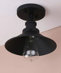 Vintage Farmhouse Ceiling Light With Metal Shade For Hallways, Kitchens, Lofts And Bars, Matte Black Semi Flush Mount Fixture