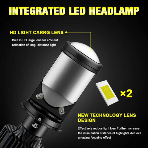 Two Pack LED Headlight Bulbs Compatible With H4 9003 HB2 With Mini Projector Lens For Hi And Lo Beam, Canbus Ready, 16000 Lumens