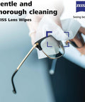 ZEISS pre-moistened lens cleaning wipes, 200 count, for eyeglasses; blue ZEISS logo visible