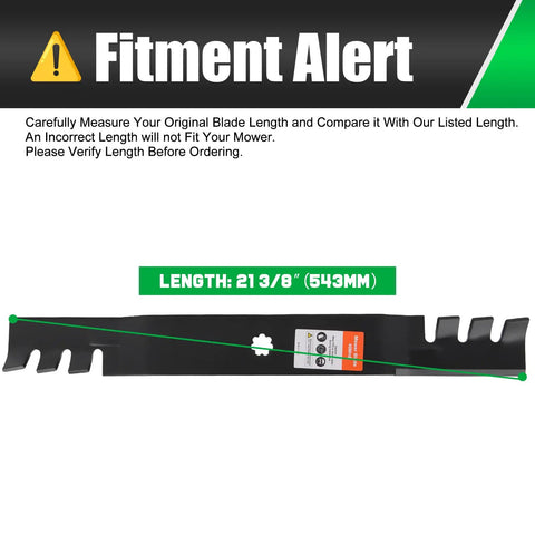 42 Inch Mulching Mower Blades For 7 Star Mounting Pattern Replacement Blades shown with fitment alert and length