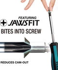 Megadora JawsFit 6-Piece Screwdriver Set With Phillips Tips 1 2 3 5 6 8 Cr-V Alloy Steel demonstrating grip on screw