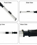 Heavy Duty Ball Screw Linear Actuator Paired With Nema Stepper Motor and Built Tough Linear Slide Stage shown from front, side, top, and motor side views.