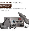 LCD Display Hot Air Rework Station Workhorse with Adjustable Temperature Desoldering Gun for chip-level repairs setup.