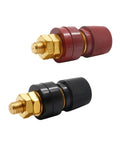 Solid 1/4 Inch Copper Battery Terminal Studs In Red And Black, Heavy Duty Cable Connectors For Your Ride, two durable connectors with gold nuts.