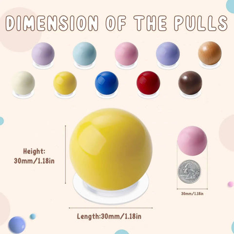 Hassle Free Yellow Peel And Stick Cabinet Knobs Zero Drill Adhesive Drawer Pulls showcasing dimensions and colors on display.