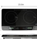 Duxtop Portable Double Induction Cooktop With 1800W Digital Electric Burner Sensor Touch Control And Lcd Display For Countertop Use, front view with controls.
