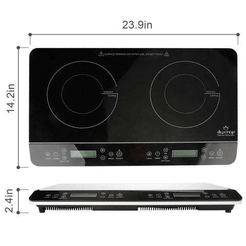 Duxtop Portable Double Induction Cooktop With 1800W Digital Electric Burner Sensor Touch Control And Lcd Display For Countertop Use, front view with controls.
