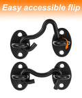 Two Pack 2 Inch Hook And Eye Latch For Privacy Stainless Steel Barn Door Lock Hardware, black finish, easy accessible flip.