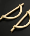 Brushed Gold Cabinet Pulls 5 Inch 128mm Hole Centers 10 Pack Handles for kitchen cabinets, modern design, set of two shown