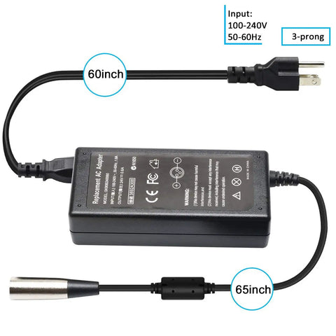 36W 24V DC Electric Scooter Charger With 3 Pin XLR Connector For EZip 400 450 500 750 And Trailz Electric Bikes 100 240V AC Input With Overcurrent Overvoltage And Short Circuit Protection