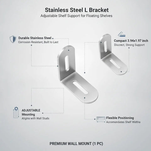 Stainless Steel L Bracket For Floating Shelves And Wall Mounted Desks, Heavy Duty Adjustable Support, No Wobble Rock Solid Mount, 3.94 X 1.97 Inch Silver Finish, DIY Home Renovation Hardware That Keeps Books And Decor Level