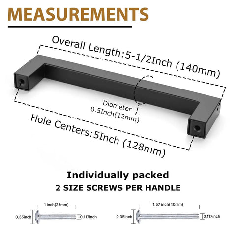 10 Pack 5 Inch Matte Black Cabinet Pulls For Kitchen Cabinets And Drawers With Square Hardware 5 Inch Hole Center measurements