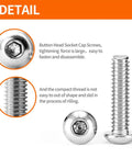 8-32 304 Stainless Steel Button Head Socket Cap Screws Kit With Allen Hex Drive Fully Threaded Machine Bright Finish