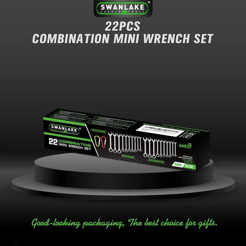 Tiny But Mighty 22-Piece Mini Wrench Set For Tight Spaces Handy Alloy Wrenches packaging on display platform.