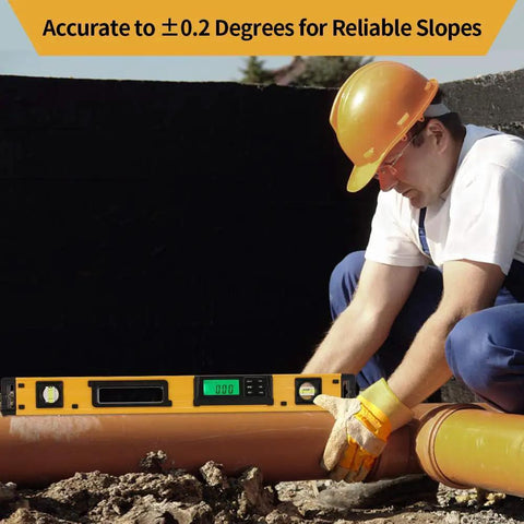Worker using 24 Inch Digital Torpedo Level And Protractor With Neodymium Magnets Bright LCD Display IP54 Dust And Water Resistant Smart Level