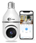 Wireless WiFi Light Bulb Camera 3MP Security Camera with 360 Degree Pan Tilt and smartphone app for real-time monitoring.