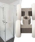 Heavy Duty 4 Wheel Stainless Steel Pocket Door Roller Set For Sliding Track Systems, visible in front view with bathroom setup.
