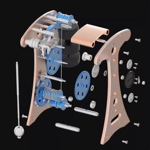 DIY Metal Pendulum Wall Clock Kit With Gear Train And Pendulum, 3D Puzzle Mechanical Model partially assembled view