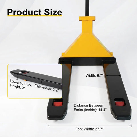 Heavy Duty Electric Pallet Jack Truck Weigh Scales Built In 5500 Lbs Capacity With Big 45 Inch Forks dimensions showing fork sizes and specifications.