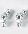 Close-up of two grease fittings from the 10 Piece Metric Grease Fittings Kit With 90 Degree Elbows For Automotive Machinery And Industrial Equipment