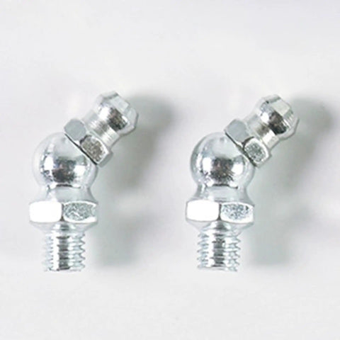 Close-up of two grease fittings from the 10 Piece Metric Grease Fittings Kit With 90 Degree Elbows For Automotive Machinery And Industrial Equipment